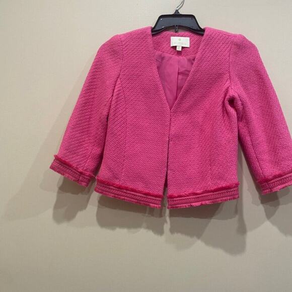ETCETERA PORTIA JACKET TWEED FRINGE TRIM HOT PINK SZ XS SOPHISTICATED AESTHETIC - Picture 15 of 16